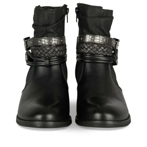 Bottines Plissé NOIR Femme Motif Tressé Fermeture éclair