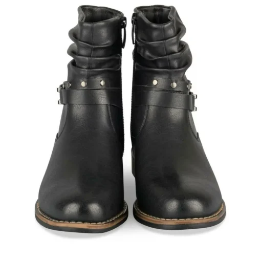 Bottines Plissé NOIR Femme Motif Clouté Fermeture éclair