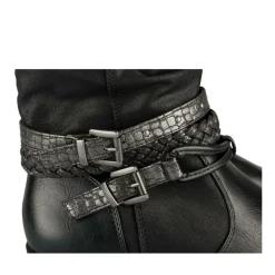 Bottines Plissé NOIR Femme Motif Tressé Fermeture éclair