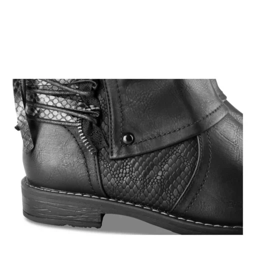 Bottines Plissé NOIR Femme Motif Animal A Enfiler