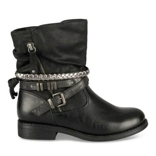 Bottines Plissé NOIR Fille Motif Tressé Fermeture éclair