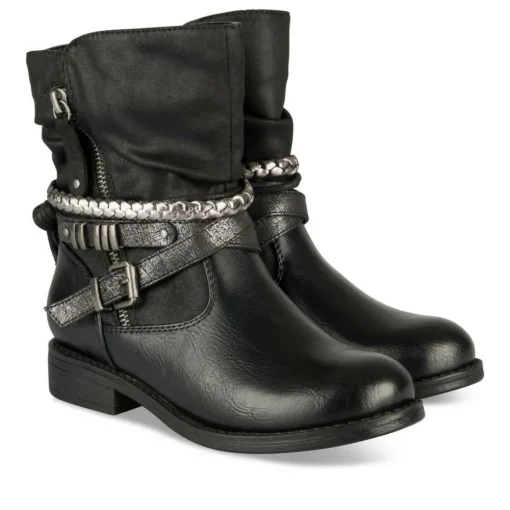 Bottines Plissé NOIR Fille Motif Tressé Fermeture éclair