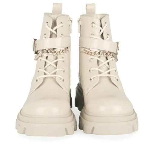 Bottines Rangers BEIGE Fille Motif Chaîne Lacets