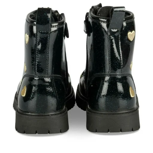 Bottines Rangers BLEU Fille Motif Coeurs Lacets