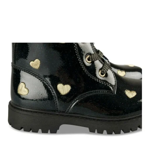 Bottines Rangers BLEU Fille Motif Coeurs Lacets