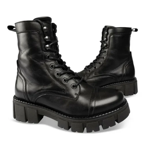 Bottines Rangers NOIR Femme CUIR Motif Uni Lacets