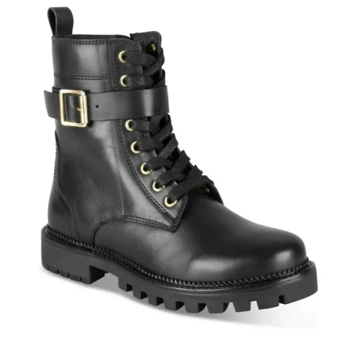 Bottines Rangers NOIR Fille CUIR Motif Uni A Enfiler