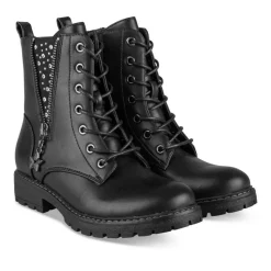 Bottines Rangers NOIR Fille Motif Perle Fermeture éclair