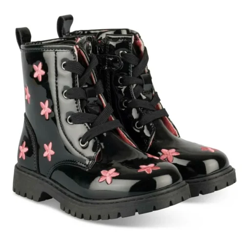 Bottines Rangers NOIR Fille Motif Fleuri Fermeture éclair