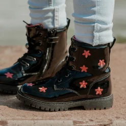 Bottines Rangers NOIR Fille Motif Fleuri Fermeture éclair