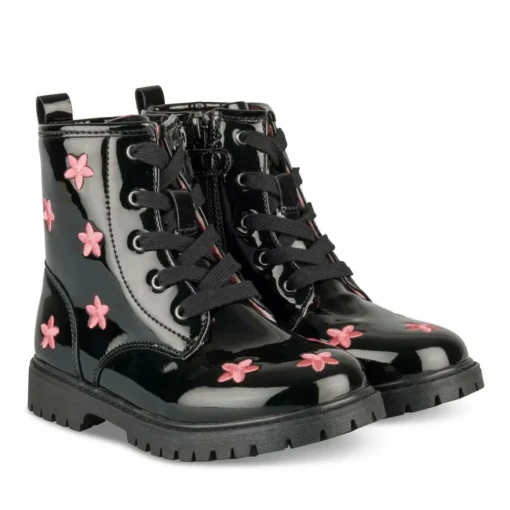 Bottines Rangers NOIR Fille Motif Fleuri Fermeture éclair