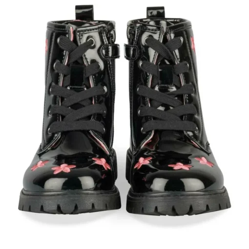Bottines Rangers NOIR Fille Motif Fleuri Fermeture éclair