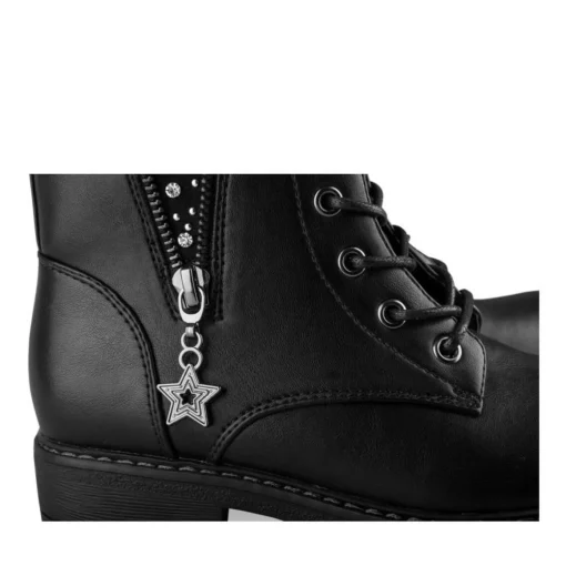 Bottines Rangers NOIR Fille Motif Perle Fermeture éclair