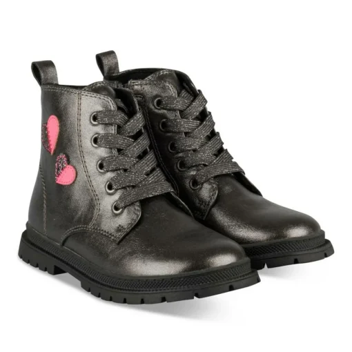 Bottines Rangers PEWTER Fille Motif Coeurs Lacets