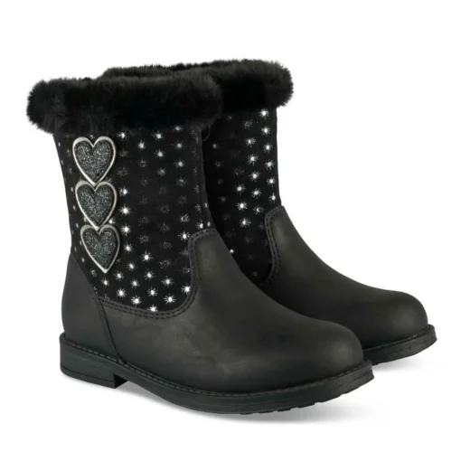 Bottines Toile NOIR Fille Motif Coeurs Fermeture éclair