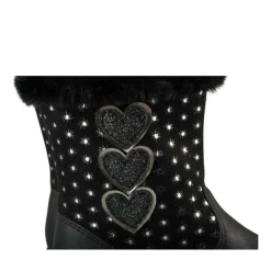 Bottines Toile NOIR Fille Motif Coeurs Fermeture éclair