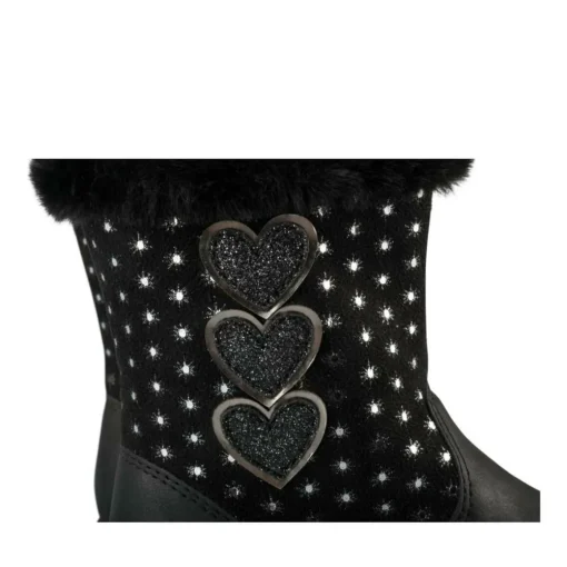 Bottines Toile NOIR Fille Motif Coeurs Fermeture éclair