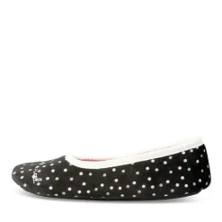 Chaussons Ballerine NOIR Femme Motif A Pois A Enfiler