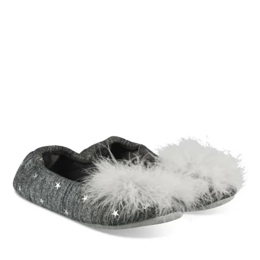 Chaussons GRIS Femme Motif Etoiles A Enfiler