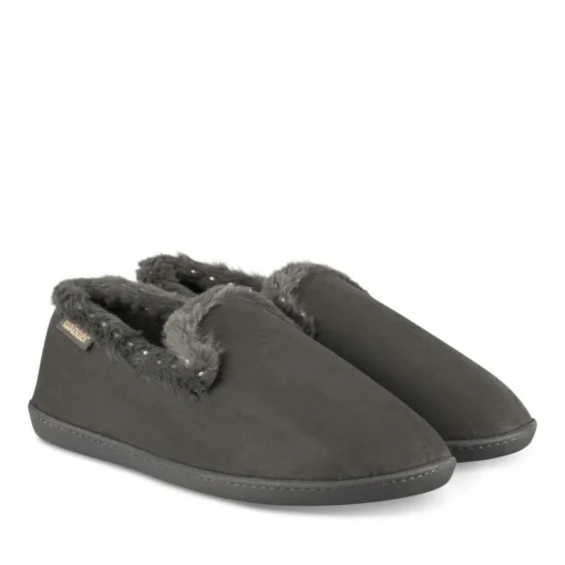Chaussons GRIS Femme Motif Uni A Enfiler
