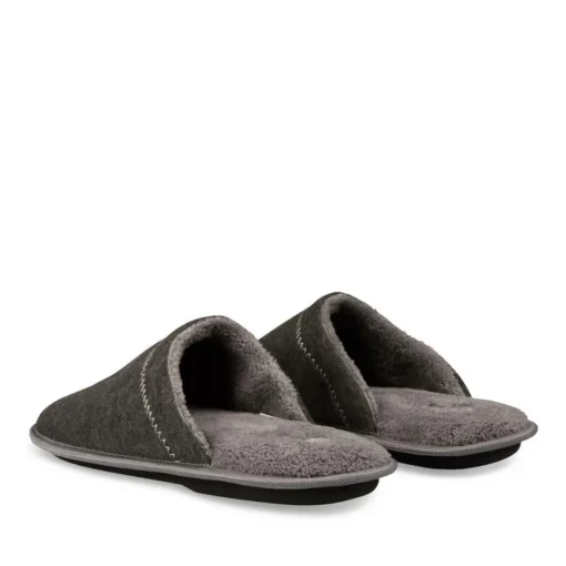 Chaussons GRIS Homme Motif Uni A Enfiler