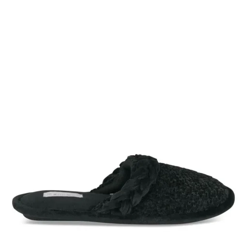 Chaussons NOIR Femme Motif Uni A Enfiler