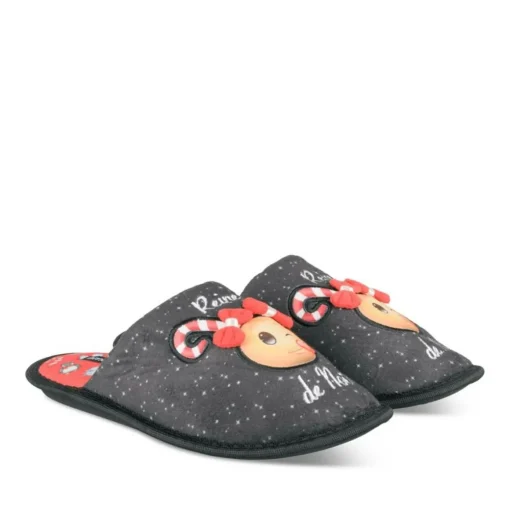Chaussons NOIR Femme Motif Uni A Enfiler