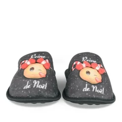 Chaussons NOIR Femme Motif Uni A Enfiler