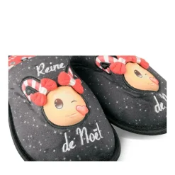 Chaussons NOIR Femme Motif Uni A Enfiler