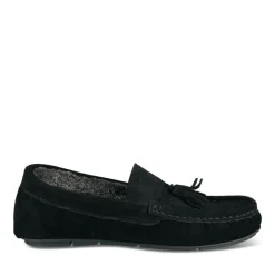 Chaussons NOIR Homme CUIR Motif Uni A Enfiler