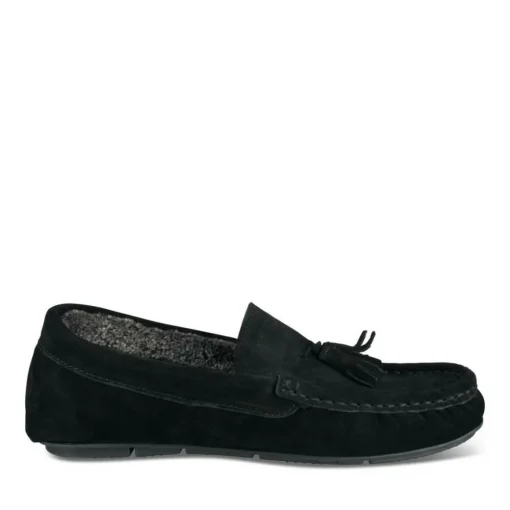 Chaussons NOIR Homme CUIR Motif Uni A Enfiler