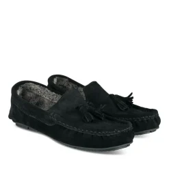Chaussons NOIR Homme CUIR Motif Uni A Enfiler