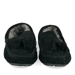 Chaussons NOIR Homme CUIR Motif Uni A Enfiler