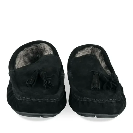 Chaussons NOIR Homme CUIR Motif Uni A Enfiler