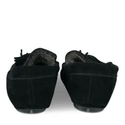 Chaussons NOIR Homme CUIR Motif Uni A Enfiler