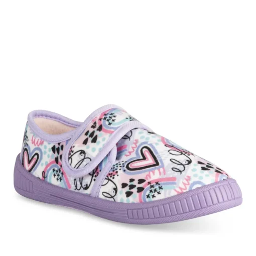 Chaussons VIOLET Fille Motif Coeurs Scratch