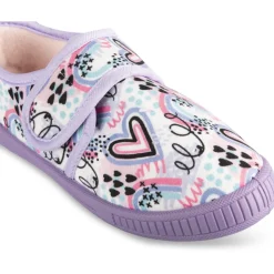 Chaussons VIOLET Fille Motif Coeurs Scratch