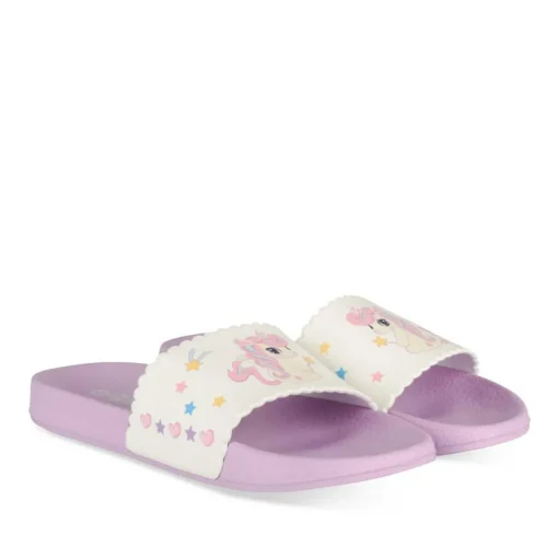 Claquettes VIOLET Fille Motif Licorne A Enfiler