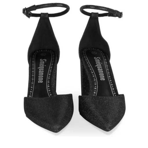 Escarpins Carré NOIR Femme Motif Paillettes Boucle