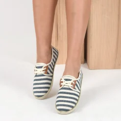 Espadrilles Lacets BLANC Femme Motif Rayures A Enfiler