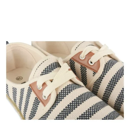 Espadrilles Lacets BLANC Femme Motif Rayures A Enfiler