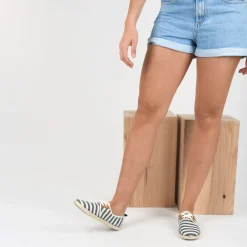 Espadrilles Lacets BLANC Femme Motif Rayures A Enfiler