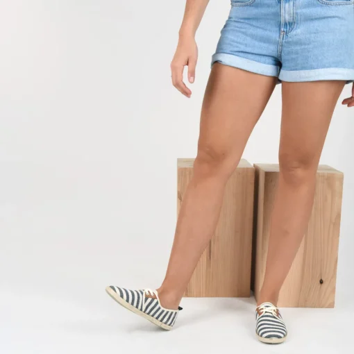 Espadrilles Lacets BLANC Femme Motif Rayures A Enfiler