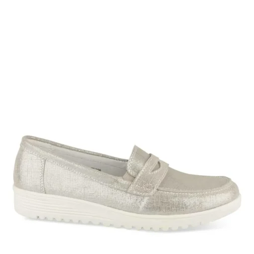 Mocassins Confort ARGENT Femme CUIR Motif Uni A Enfiler