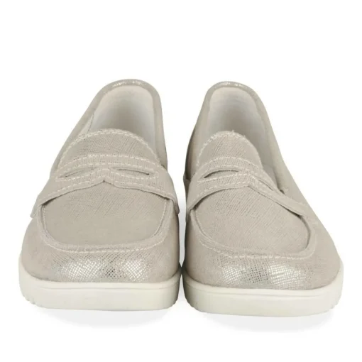 Mocassins Confort ARGENT Femme CUIR Motif Uni A Enfiler