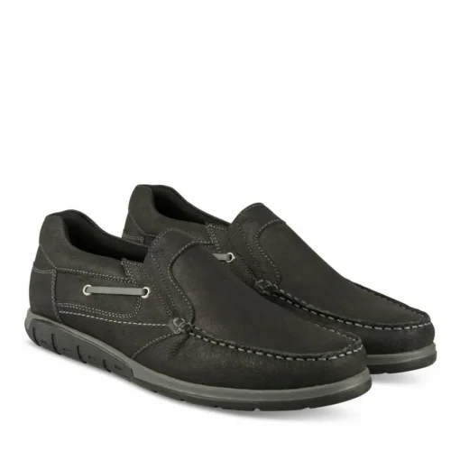 Mocassins Confort NOIR Homme CUIR Motif Uni A Enfiler