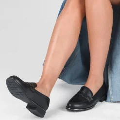 Mocassins NOIR Femme Motif Clouté A Enfiler