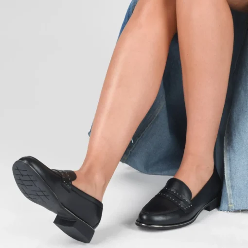 Mocassins NOIR Femme Motif Clouté A Enfiler
