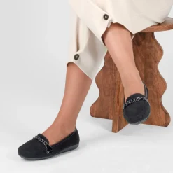 Mocassins NOIR Femme Motif Chaîne A Enfiler