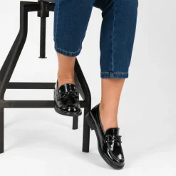 Mocassins NOIR Femme Motif Chaîne A Enfiler